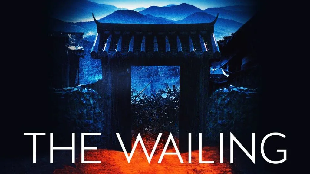 Poster film Korea The Wailing menampilkan suasana desa mistis dengan nuansa gelap.