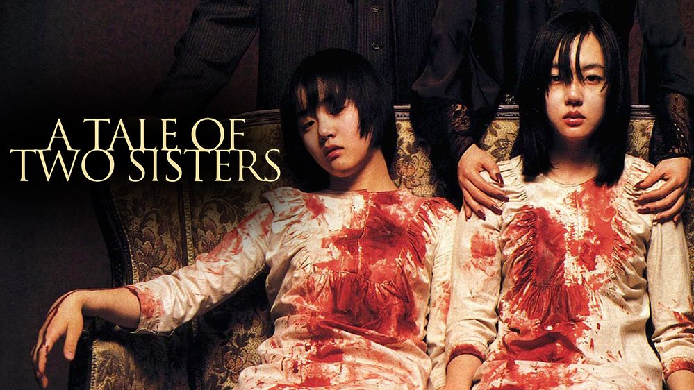 Poster film horor Korea A Tale of Two Sisters dengan nuansa misterius dan dua saudari perempuan.