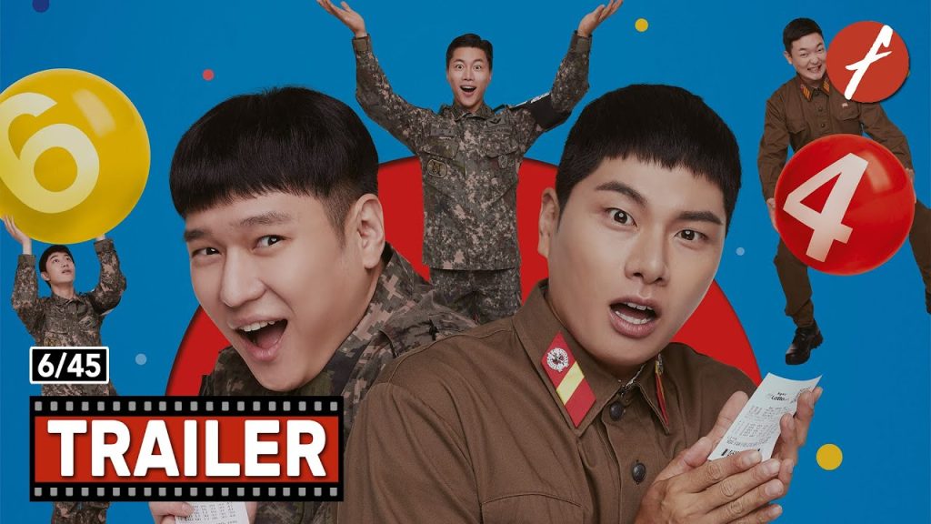 Poster film Korea 6/45 (2022), cerita unik tentang tentara Korea Selatan yang kehilangan tiket lotere hingga terbawa ke Korea Utara, penuh momen lucu.